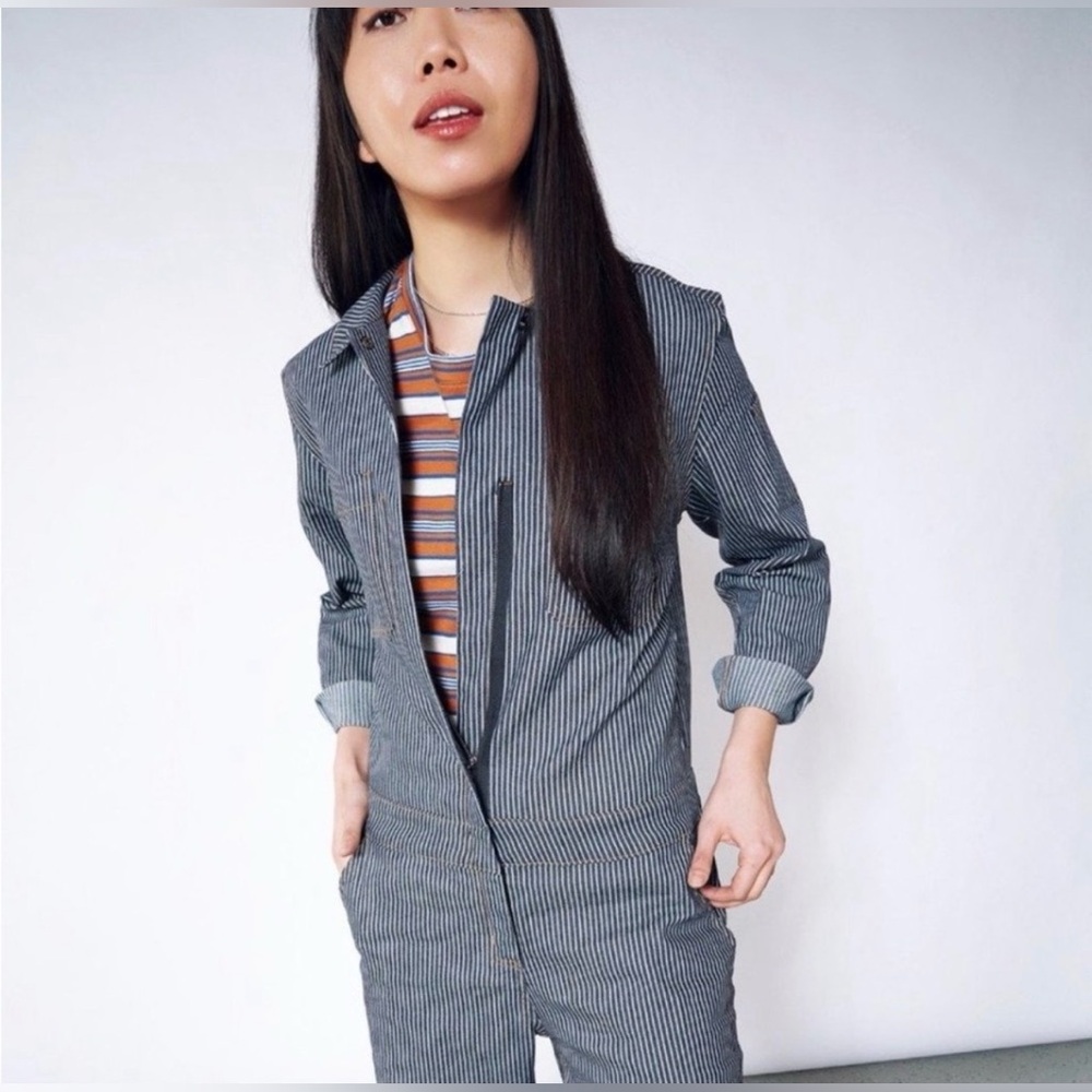 Wildfang Pinstripe Long sleeve Jumpsuit size XS